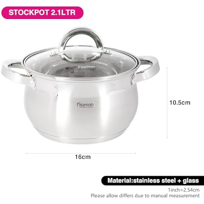 Fissman Stockpot With Glass Lid 16X105Cm  21 Liter With Measuring Mark Stainless Steel Stockpot Felina Series  StayCool Handle  Induction Ready  Dishwasher Safe  Compatible With All Stovetops - Image 3