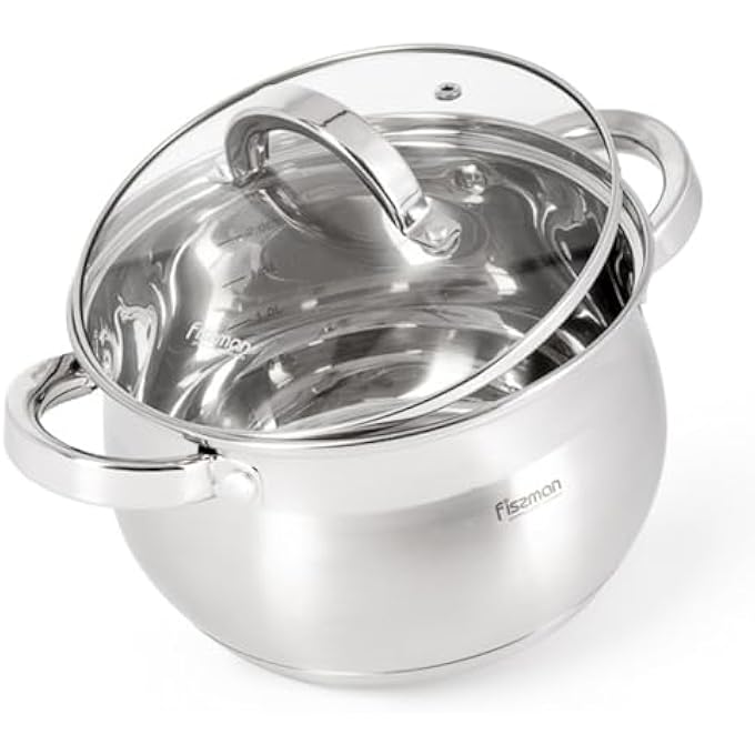 Fissman Stockpot With Glass Lid 16X105Cm  21 Liter With Measuring Mark Stainless Steel Stockpot Felina Series  StayCool Handle  Induction Ready  Dishwasher Safe  Compatible With All Stovetops - Image 1