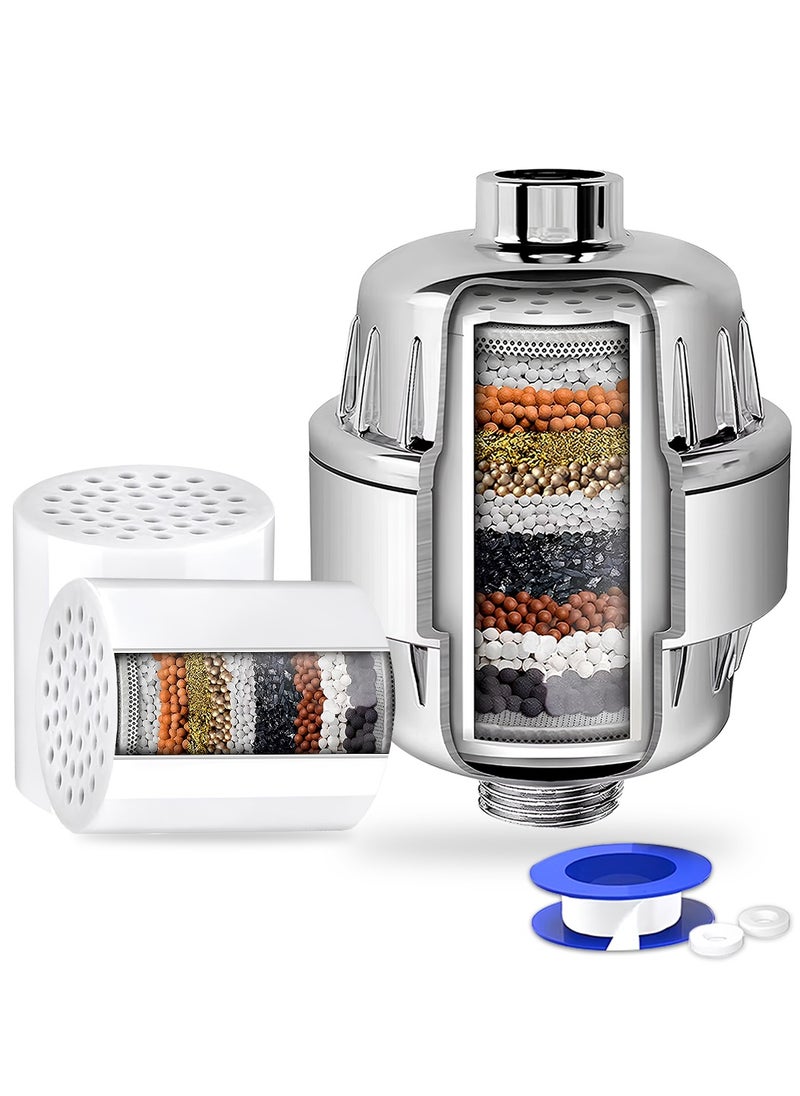 AMROAH 20 Stages Shower Filter for Hard Water (2 Cartridges Included) Remove Chlorine & Harmful Substances, Ionic Water Softener Filtered Showerhead Cartridge System for Bath Anti-Dry Skin Hair  - Image 1