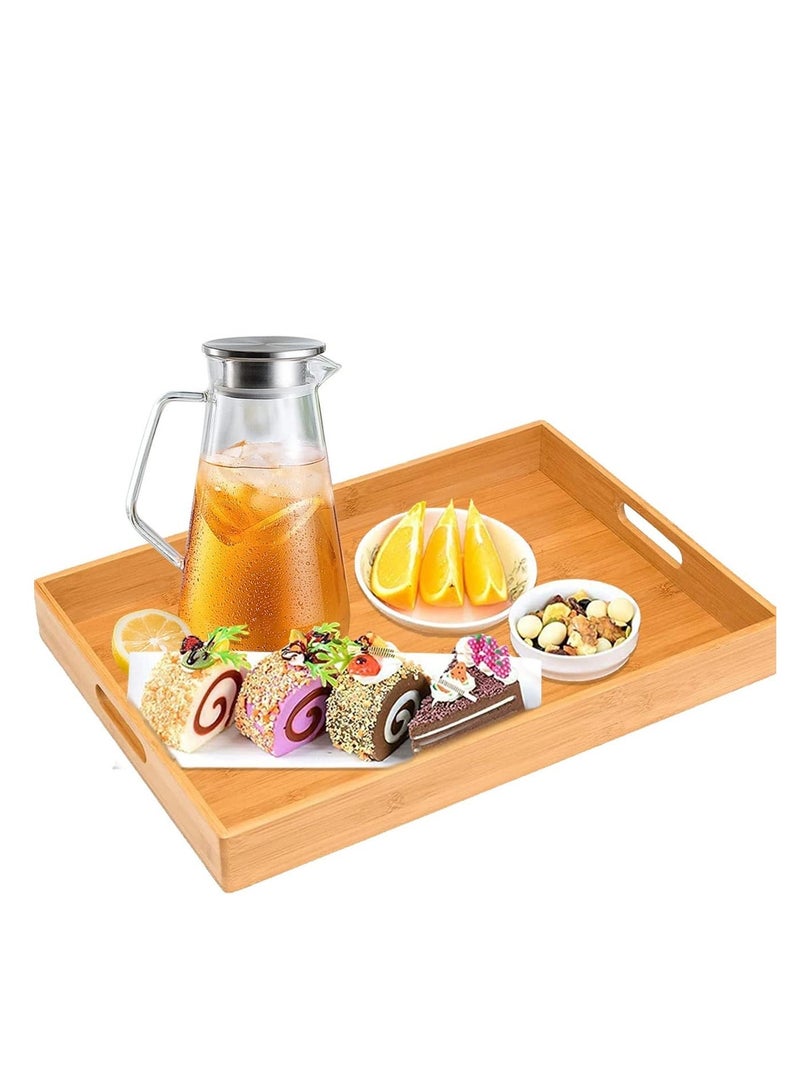 صينية مستطيلة، صينية تقديم خشب 60 × 40 سم مع مقبض للقهوة والشاي والإفطار - Image 2