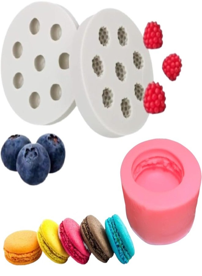 LEGACYCART Raspberry Blueberry and Macaron Mould for Chocolate Cupcake Cookie Candle Soap Mold Sugarcraft Gumpaste Chocolate Candy Cupcake Topper Decorating Polymer Clay (Pack of 3) - Image 1