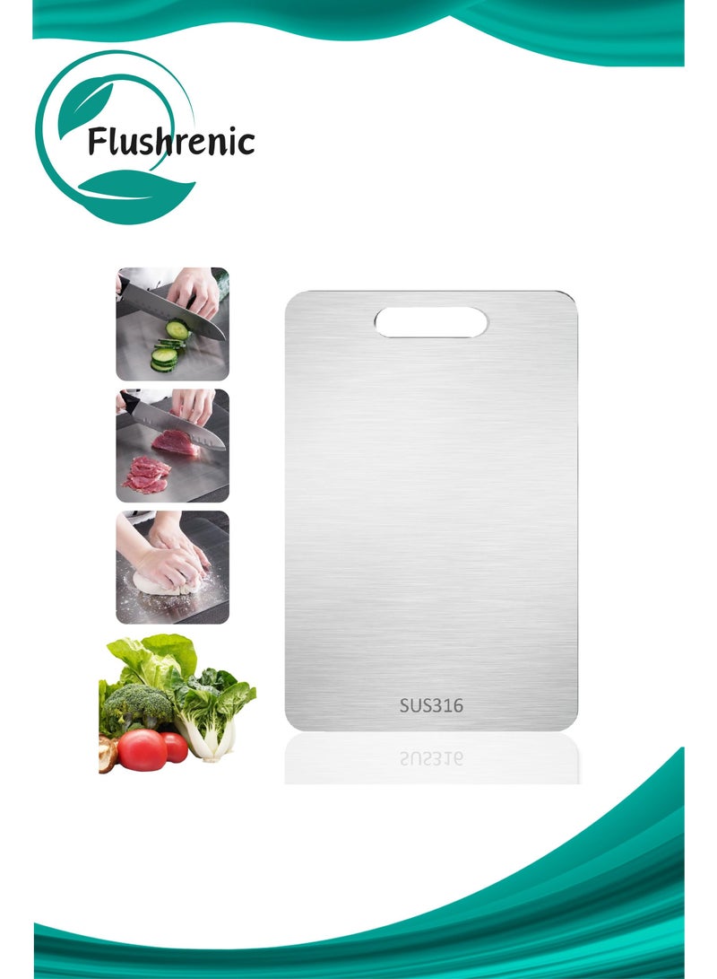 Flushrenic Stainless steel cutting board, kitchen double-sided cutting board, SUS 316 food-grade non-toxic stainless steel cutting board for meat, fruits, and vegetables, chopping board, cutting board, chopping block, minced meat pad, thickened stainless steel, heavy-duty non-slip, double-sided, suitable for kitchen home use for meat, vegetables, fruits, and cheese. - Image 1