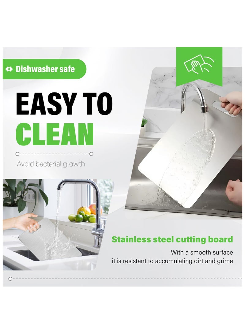 Flushrenic Stainless steel cutting board, kitchen double-sided cutting board, SUS 316 food-grade non-toxic stainless steel cutting board for meat, fruits, and vegetables, chopping board, cutting board, chopping block, minced meat pad, thickened stainless steel, heavy-duty non-slip, double-sided, suitable for kitchen home use for meat, vegetables, fruits, and cheese. - Image 2