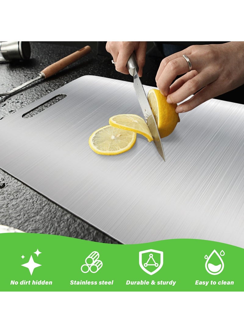 Flushrenic Stainless steel cutting board, kitchen double-sided cutting board, SUS 316 food-grade non-toxic stainless steel cutting board for meat, fruits, and vegetables, chopping board, cutting board, chopping block, minced meat pad, thickened stainless steel, heavy-duty non-slip, double-sided, suitable for kitchen home use for meat, vegetables, fruits, and cheese. - Image 4