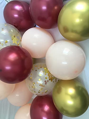yuqinBB Pink Burgundy Gold Balloons Metallic Wine Red Gold Balloons for Wedding Bridal Baby Shower Graduation Birthday Anniversary Party Decorations 50packs Pink Maroon - Image 5