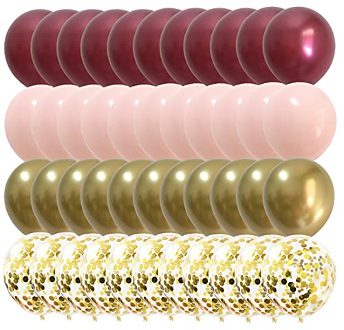 yuqinBB Pink Burgundy Gold Balloons Metallic Wine Red Gold Balloons for Wedding Bridal Baby Shower Graduation Birthday Anniversary Party Decorations 50packs Pink Maroon - Image 1