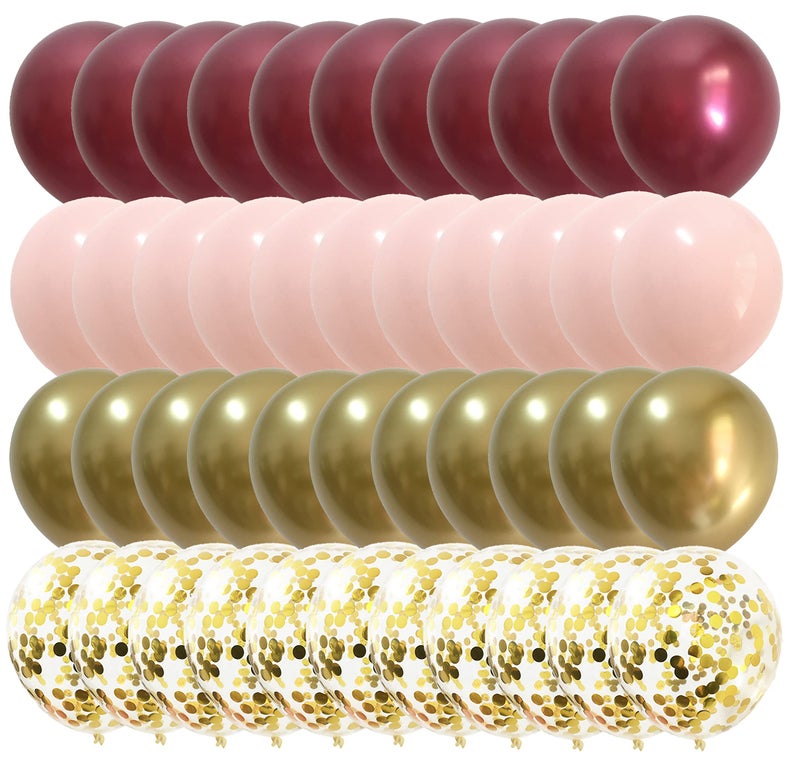yuqinBB Pink Burgundy Gold Balloons Metallic Wine Red Gold Balloons for Wedding Bridal Baby Shower Graduation Birthday Anniversary Party Decorations 50packs Pink Maroon - Image 3
