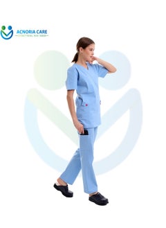 ACNORIA CARE Women's Medical Scrubs Consisting Of Two Pieces A Blouse And Pants 95% Cotton 5% Lycra Light Blue Color - Size L - From Acnoria Care  - Image 4