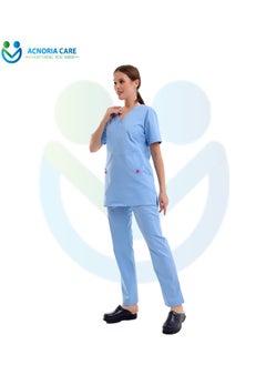 ACNORIA CARE Women's Medical Scrubs Consisting Of Two Pieces A Blouse And Pants 95% Cotton 5% Lycra Light Blue Color - Size L - From Acnoria Care  - Image 5