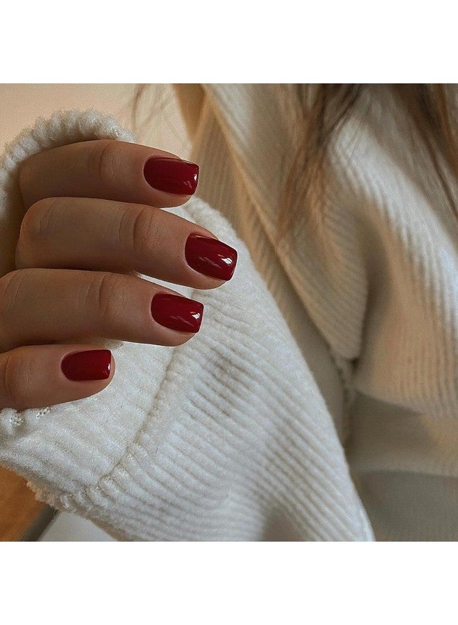 KXAMELIE Wine Red Press On Nails Short Square, Natural Short Gel Nails Glue On Acrylic Nails Press Ons, 48Pcs Thick Reusable Fake Nails For Women, Short Coffin Artificial Nails New Solid Color Square Nails - Image 3