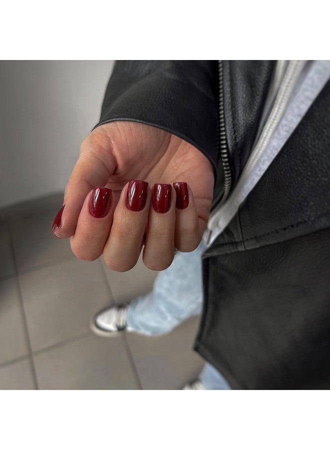 KXAMELIE Wine Red Press On Nails Short Square, Natural Short Gel Nails Glue On Acrylic Nails Press Ons, 48Pcs Thick Reusable Fake Nails For Women, Short Coffin Artificial Nails New Solid Color Square Nails - Image 2