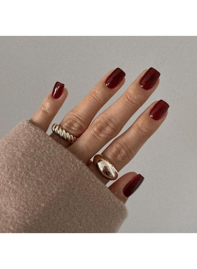 KXAMELIE Wine Red Press On Nails Short Square, Natural Short Gel Nails Glue On Acrylic Nails Press Ons, 48Pcs Thick Reusable Fake Nails For Women, Short Coffin Artificial Nails New Solid Color Square Nails - Image 1