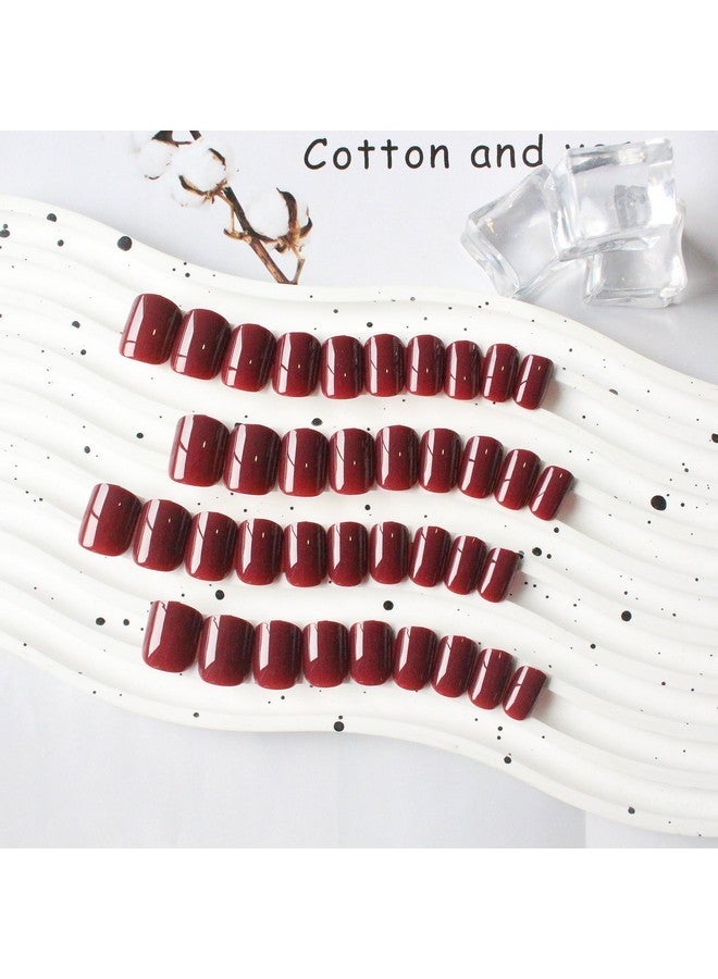 KXAMELIE Wine Red Press On Nails Short Square, Natural Short Gel Nails Glue On Acrylic Nails Press Ons, 48Pcs Thick Reusable Fake Nails For Women, Short Coffin Artificial Nails New Solid Color Square Nails - Image 4