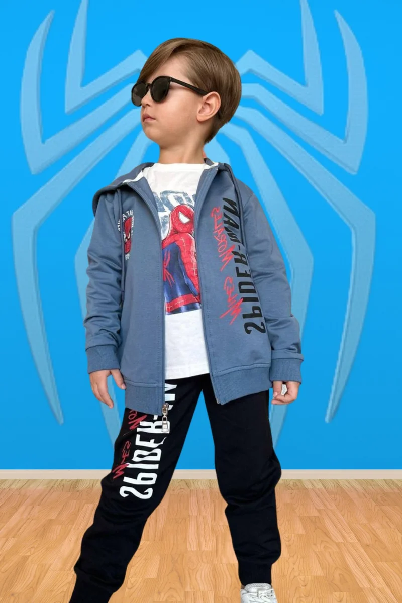SPIDERMAN Boy 3 Piece Hooded Set Tracksuit - 2 Yarn Lycra Fabric