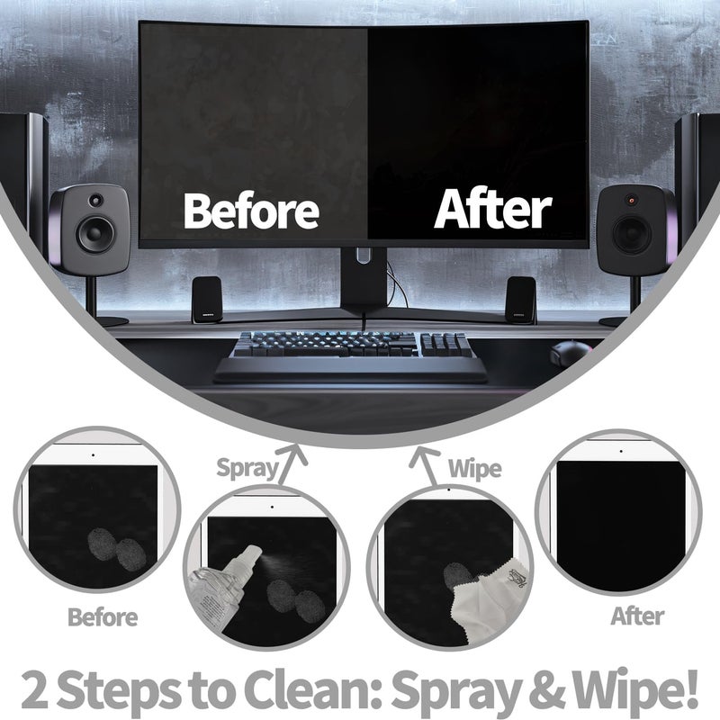 Hatstart Laptop Screen Cleaner Kit: Phone Touchscreen Mist Spray and Cloth Wipes 2-Pack Grey, Hatstart Tablet Cleaning Kit for Car Display Computer TV PC Eyeglass, Compatible with iPhone, iPad, MacBook Pro - Image 2