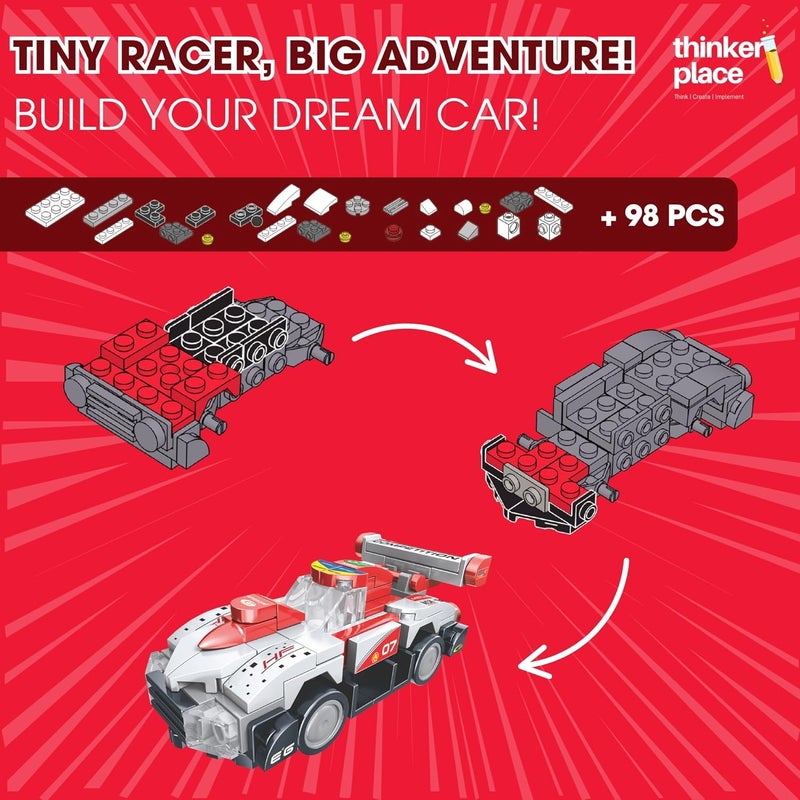 ThinkerPlace سيارة سباق سوبر 8 في 1 من ثينكر بليس - نجمة بيضاء (98 قطعة) | تعلم عن السرعة | مجموعة مكعبات بناء للأطفال من عمر 6 سنوات فما فوق | لعبة تعليمية STEM | بناء، جمع وإنشاء روبوت | لعبة علمية وتعليمية - Image 2