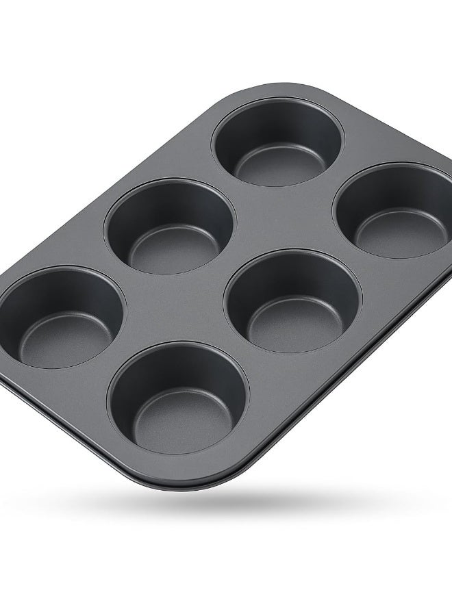 Beram 6Cup Cake Tray Grey Non-Stick Muffin Baking Pan Durable Easy Clean Reusable Carbon Steel Long Lasting Bakeware for Cupcakes Brownies Pastries & Daily Baking