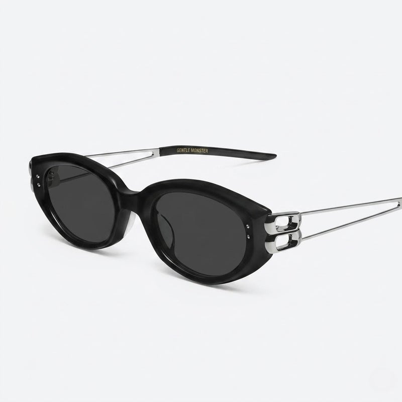 جنتل مونستر نظارات شمسية Gentle Monster KUNST SIL 53 Premium Cat-eye للجنسين - أسود وفضي - Image 1