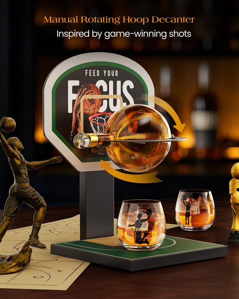Kollea Basketball Whiskey Decanter Set with Green Court Stand & 2 Glasses, Cool Whiskey Gifts for Men, Dad, Boyfriend, Coach, Basketball Fans - Birthday, Game Day, Christmas, Retirement Gift idea - Image 5