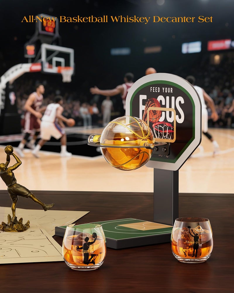 Kollea Basketball Whiskey Decanter Set with Green Court Stand & 2 Glasses, Cool Whiskey Gifts for Men, Dad, Boyfriend, Coach, Basketball Fans - Birthday, Game Day, Christmas, Retirement Gift idea - Image 3