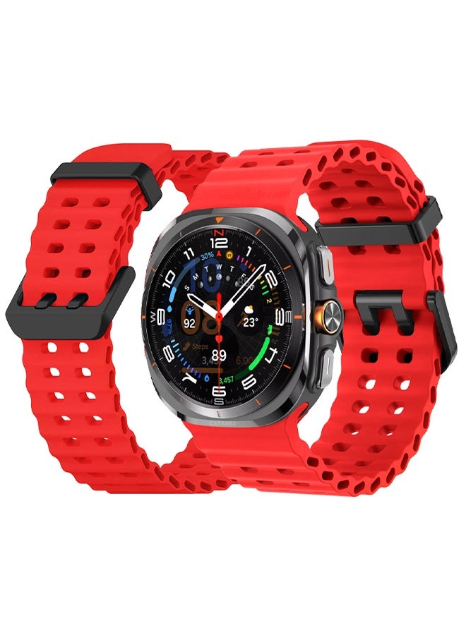 CATANES Strap Silicone Replacement for Samsung Galaxy Watch 8 Ultra Band 47mm, Rugged Soft Ocean Silicone Sport Accessory Fit for Samsung Galaxy Watch Ultra Band Dual Row Hole - Red - Image 1