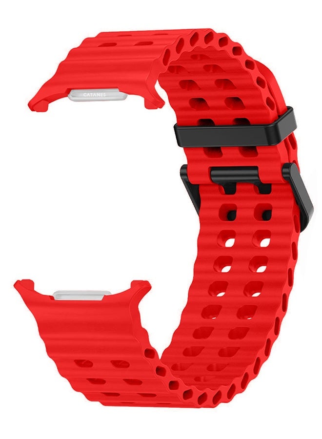 CATANES Strap Silicone Replacement for Samsung Galaxy Watch 8 Ultra Band 47mm, Rugged Soft Ocean Silicone Sport Accessory Fit for Samsung Galaxy Watch Ultra Band Dual Row Hole - Red - Image 3