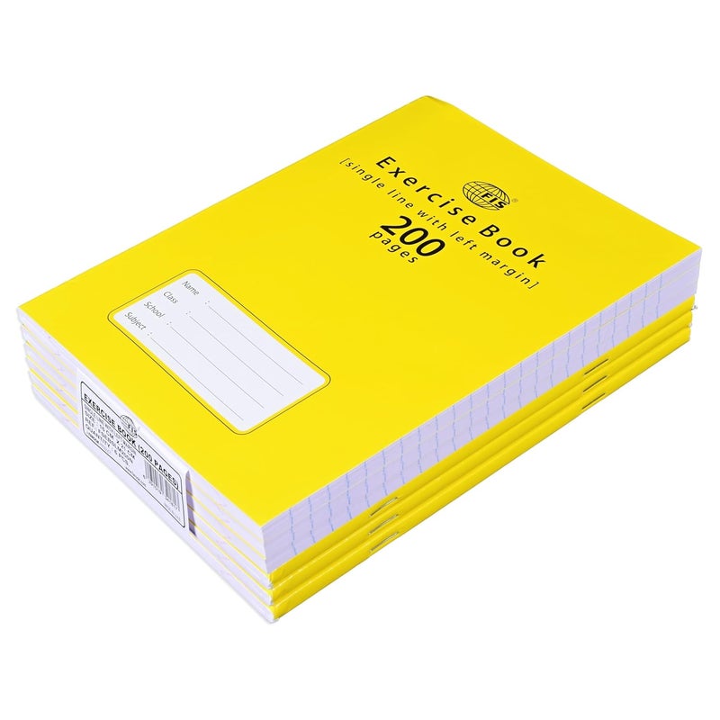 FIS® Exercise Book - 200 Pages, Single Line with Left Margin, Neon Yellow Cover, Packet of 6 - Image 1