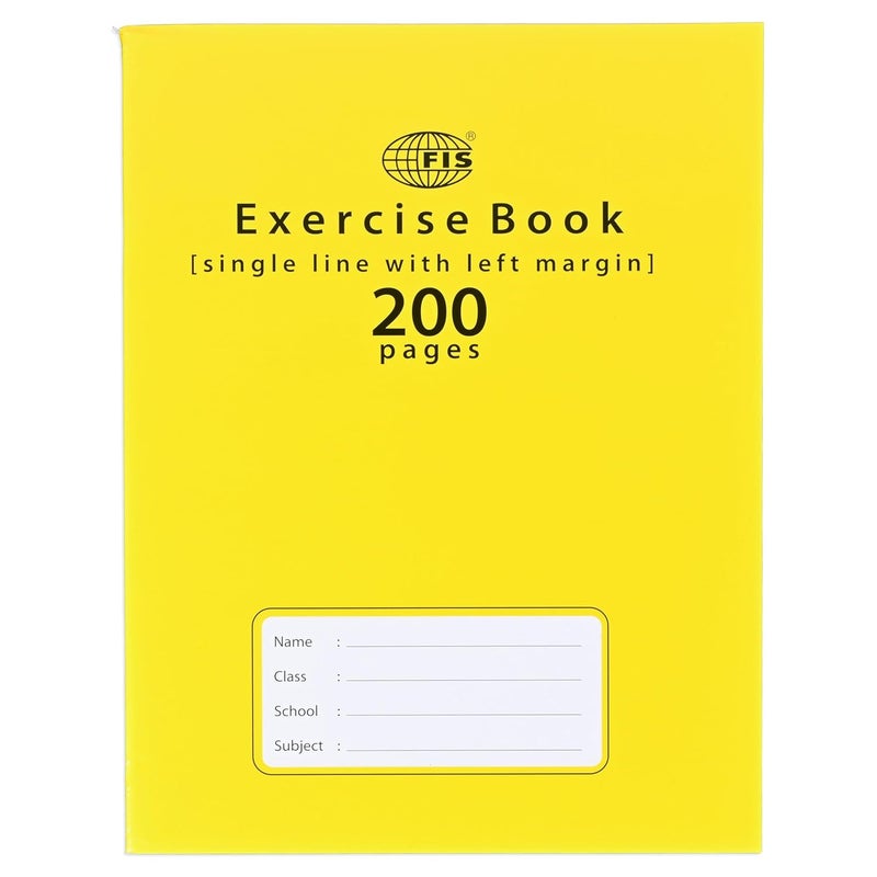 FIS® Exercise Book - 200 Pages, Single Line with Left Margin, Neon Yellow Cover, Packet of 6 - Image 2