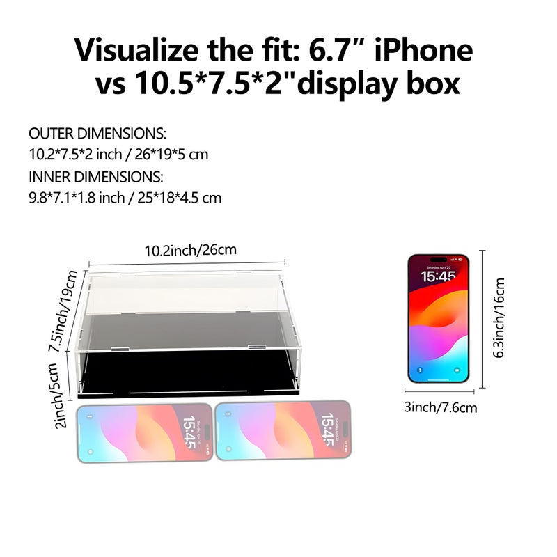 Evron Display Case for Collectibles Assemble Clear Acrylic Box Alternative Glass Case for Display Action Figures Home Storage & Organizing Toys (10.5x7.5x2 inch; 26x19x5 cm) - Image 2