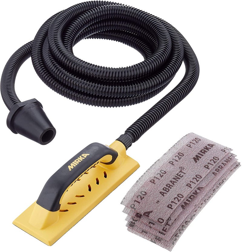 Mirka Handy Dust-Free Hand Sanding Block 3" x 9" / Hook and Loop / 55 Holes/Abranet Mesh Net Sheets/Vacuum Hose - Image 1