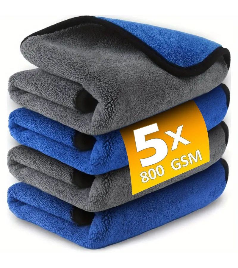 5 Pcs Microfiber Car Washing Towel 800 GSM Quick Drying Soft Double Layer Cleaning Cloth For Windows Mirrors 11 81x23 62 Inch - Image 1