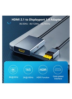 Generic HDMI to Displayport 8K Adapter with USB Power, HDMI 2.1 Female to DP 1.4 Male Converter Support 8K@30Hz/4K@120Hz/2K/144Hz for Xbox One/PS4/PS5/NS  - Image 2