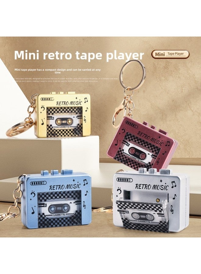 Children's Retro Tape Machine Mini Music Radio Recorder Keychain Schoolbag Pendant Toy-Color:Ryb316 Tape Machine Gold  - Image 2