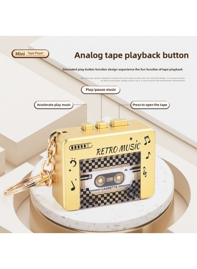 Children's Retro Tape Machine Mini Music Radio Recorder Keychain Schoolbag Pendant Toy-Color:Ryb316 Tape Machine Gold  - Image 3
