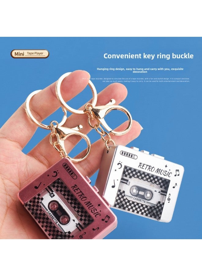 Children's Retro Tape Machine Mini Music Radio Recorder Keychain Schoolbag Pendant Toy-Color:Ryb316 Tape Machine Gold  - Image 5