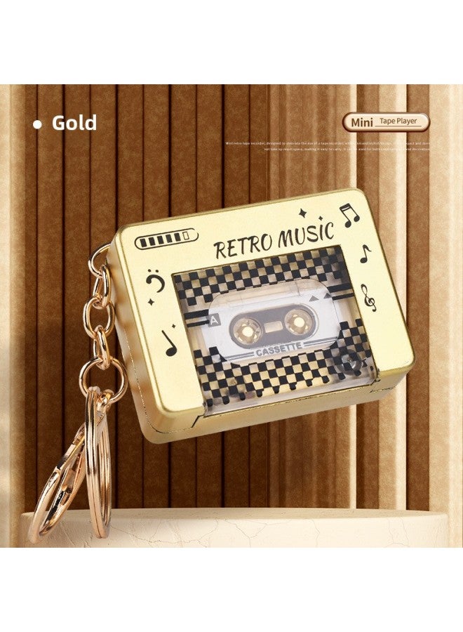 Children's Retro Tape Machine Mini Music Radio Recorder Keychain Schoolbag Pendant Toy-Color:Ryb316 Tape Machine Gold  - Image 1