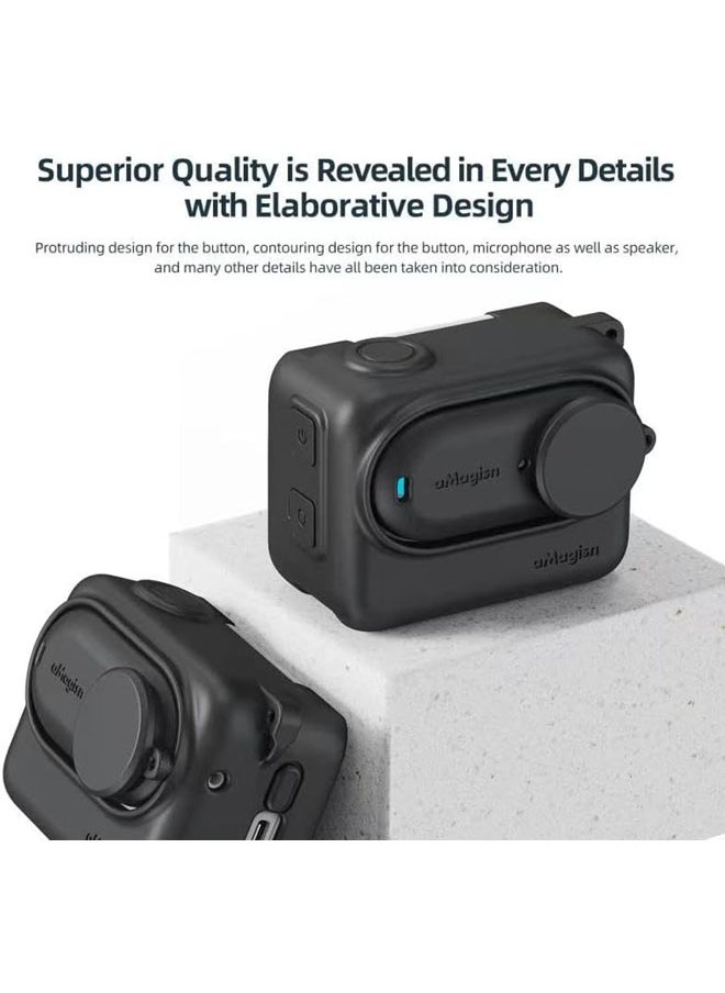 سجيت غطاء حماية سيليكون مع واقي شاشة لكاميرا Insta360 GO3S GO 3S GO3 GO 3 حقيبة مطاطية ناعمة لحماية الشاشة والزجاج من الخدوش غطاء حماية للشاشة والعدسة LCD (باللون الأسود)  - Image 2