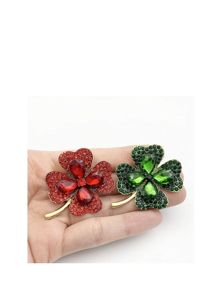 Oasisgalore - Patrick's Day Good Luck Charm Green Four Leaf Shamrock Clover Pin Brooch for Women Girls - Image 1