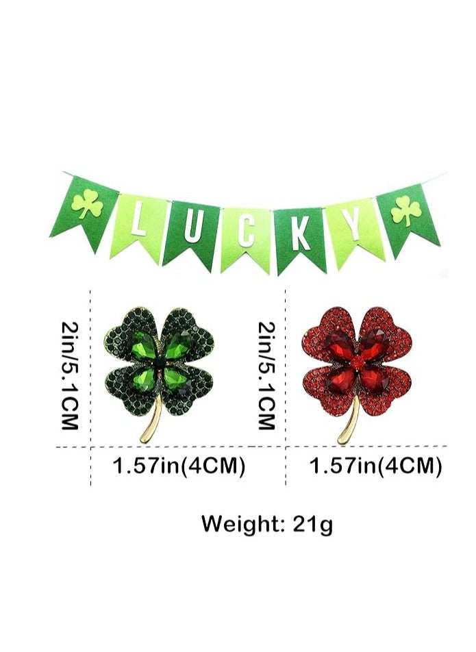 Oasisgalore - Patrick's Day Good Luck Charm Green Four Leaf Shamrock Clover Pin Brooch for Women Girls - Image 1