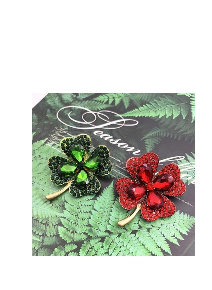 Oasisgalore - Patrick's Day Good Luck Charm Green Four Leaf Shamrock Clover Pin Brooch for Women Girls - Image 1