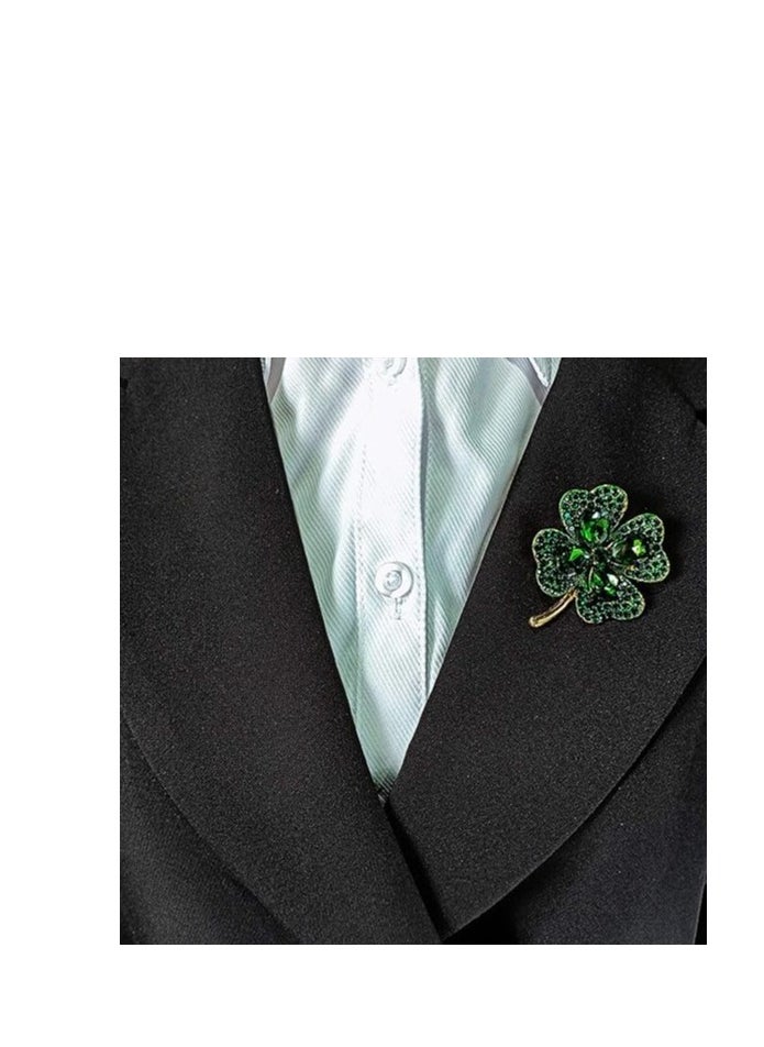 Oasisgalore - Patrick's Day Good Luck Charm Green Four Leaf Shamrock Clover Pin Brooch for Women Girls - Image 1