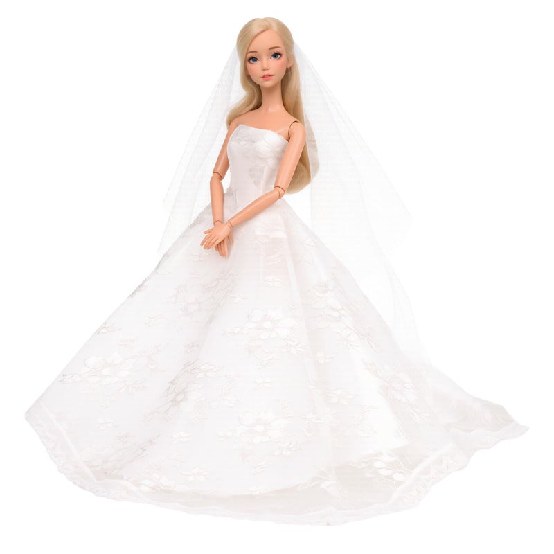 BARWA Wedding Dress with Veil White Princess Evening Party Clothes Wears Dress Outfit Set for 11.5 Inch Doll - Image 3