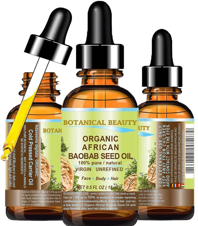 Botanical Beauty Organic BAOBAB SEED OIL 100 Pure Natural Refined Coldpressed carrier oil 05 Fl oz 15 ml For Face Skin Body Hair Lip Nails Rich in vitamin C Vitamin E
