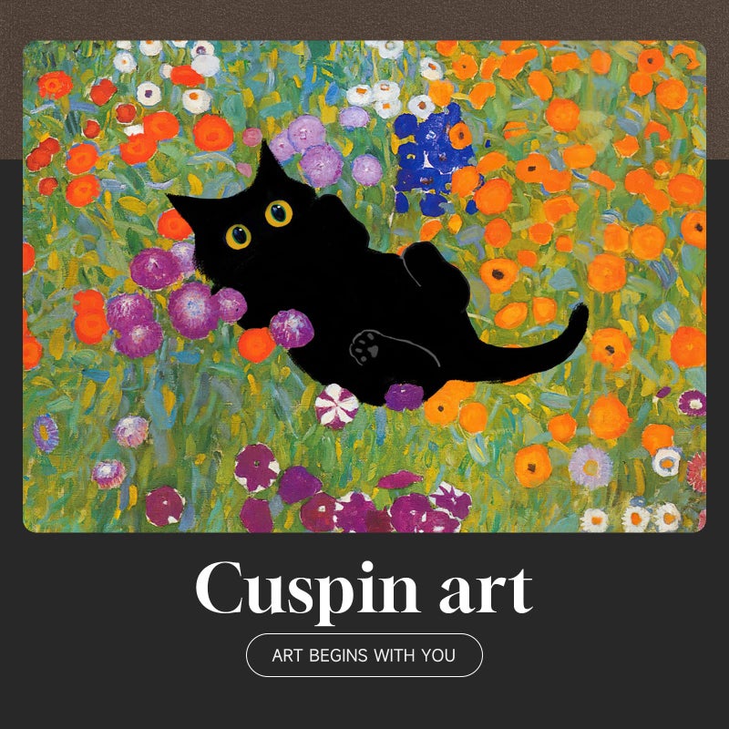 Cuspin Framed Cat Bathroom Wall Art, 4 Piece Funny Cute Black Cat in Water Lilies Canvas Painting Prints Artwork, Garden Flowers Monet Cat Aesthetic Pictures for Bedroom Kitchen Living Room Home Decor, 11x14 - Image 5