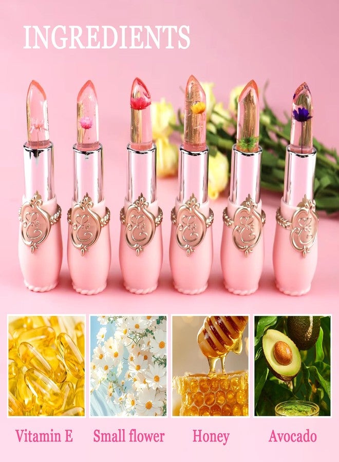 PPPanYiDi 6PCS Crystal Flower Jelly Lipstick Set,Moisturizing Color Changing Lip Gloss Set,Clear Tinted Magic Lip Stain Moisturizer Gift Set,Waterproof Lip Balm Set,Long Lasting Hydrating Lipgloss for Women - Image 4