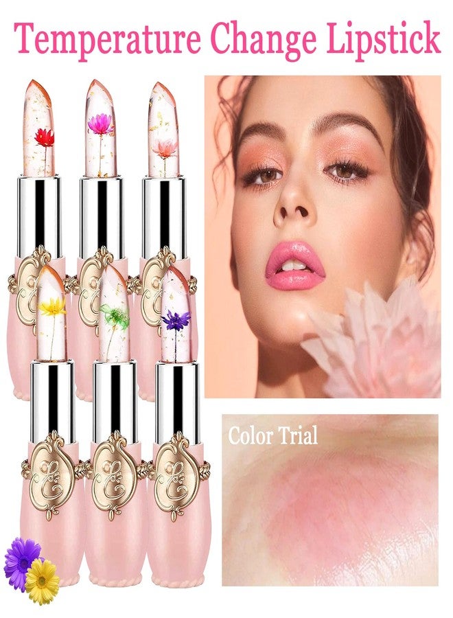 PPPanYiDi 6PCS Crystal Flower Jelly Lipstick Set,Moisturizing Color Changing Lip Gloss Set,Clear Tinted Magic Lip Stain Moisturizer Gift Set,Waterproof Lip Balm Set,Long Lasting Hydrating Lipgloss for Women - Image 2