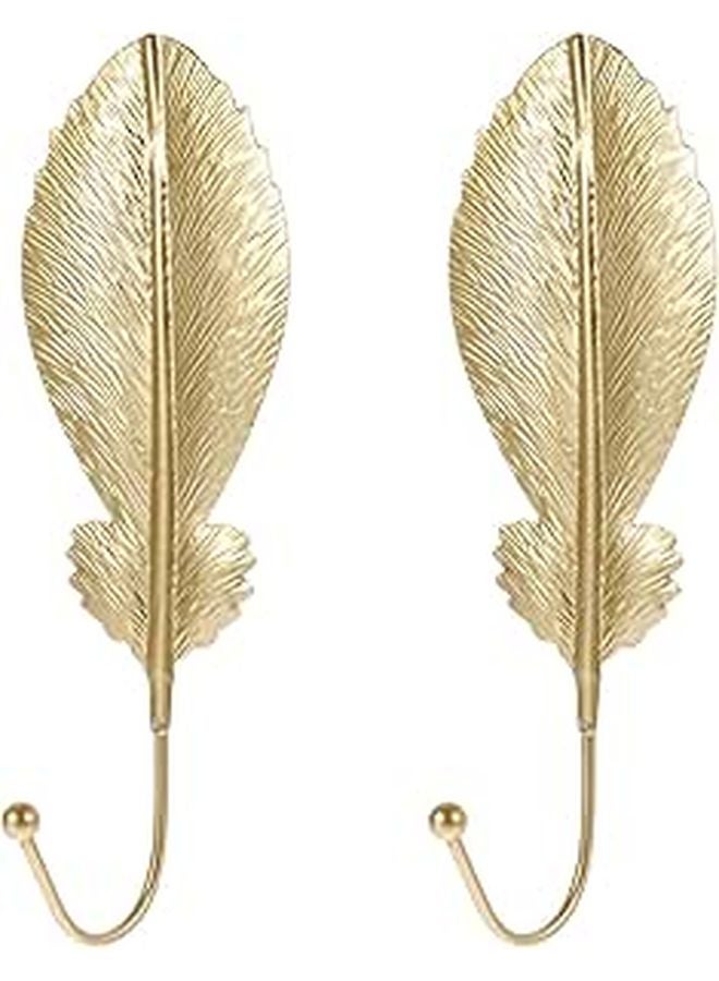 Gold Tone Mini Metal Plume Shaped Wall Hooks Punch Free Clothes Hangers For Doors Windows - Image 1