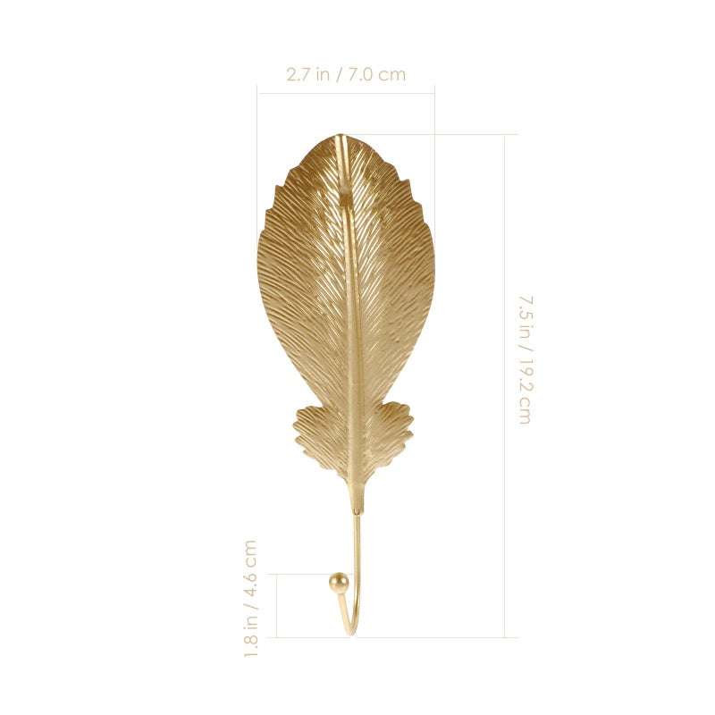 Gold Tone Mini Metal Plume Shaped Wall Hooks Punch Free Clothes Hangers For Doors Windows - Image 3