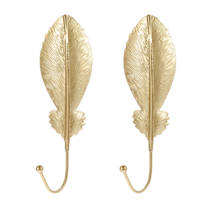 Gold Tone Mini Metal Plume Shaped Wall Hooks Punch Free Clothes Hangers For Doors Windows - Image 2