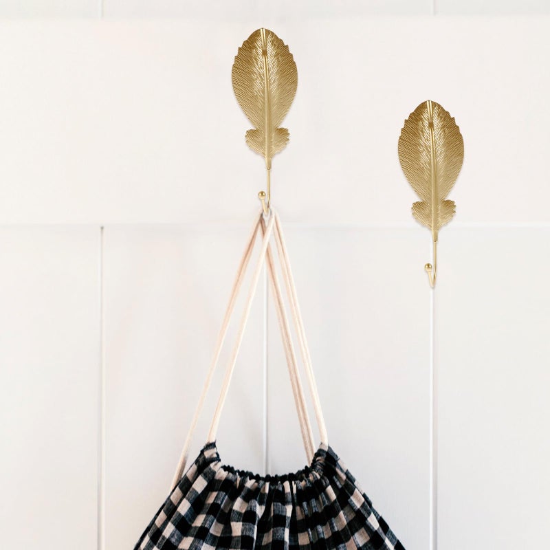 Gold Tone Mini Metal Plume Shaped Wall Hooks Punch Free Clothes Hangers For Doors Windows - Image 5